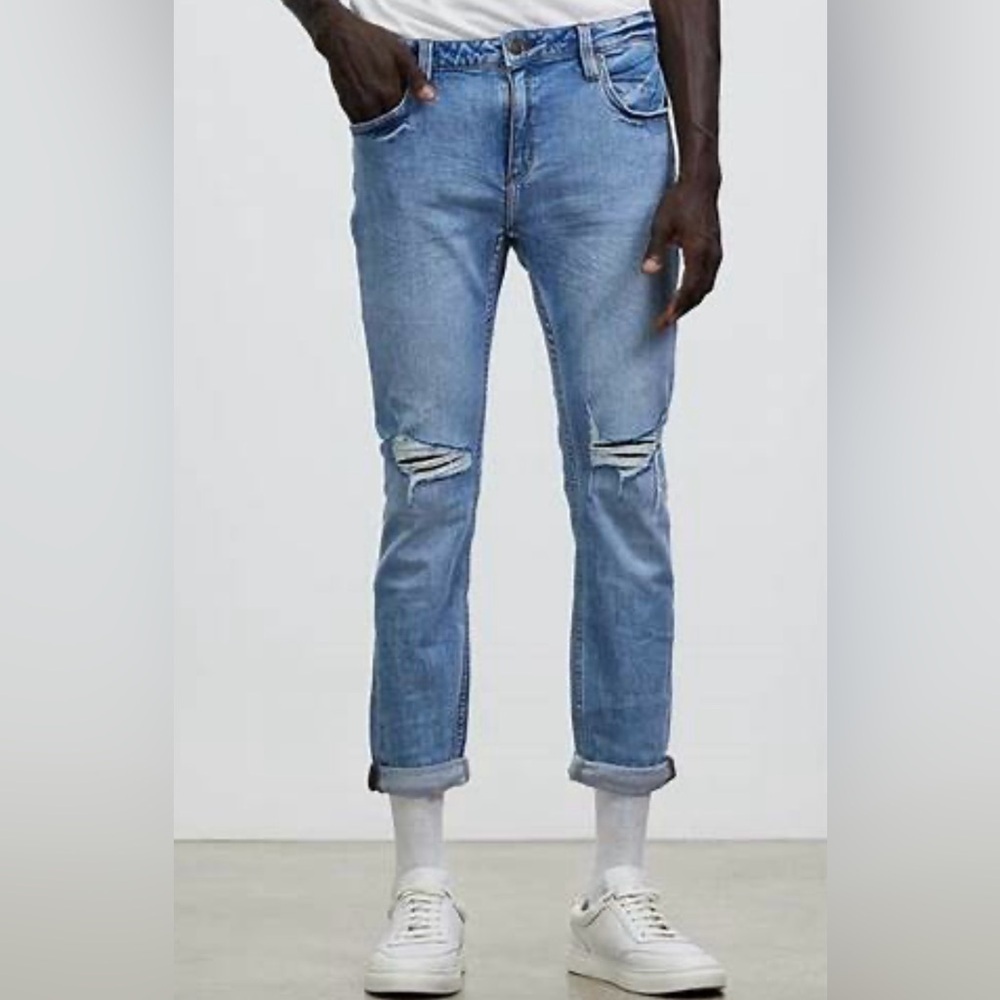 Rolla’s Slim Rollies Bold Blue Destroy Men Distressed Jeans Size 30 - Picture 14 of 14